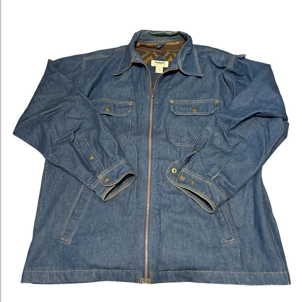 Duke Haband Blue Chore Jacket Coat Large Denim Jean Tribal Print Lined Aztec